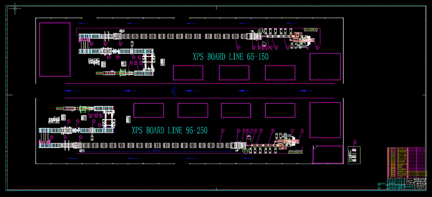 Mingxinzhi XPS board production line layout design drawing for turnkey plant planning and 5S workflow