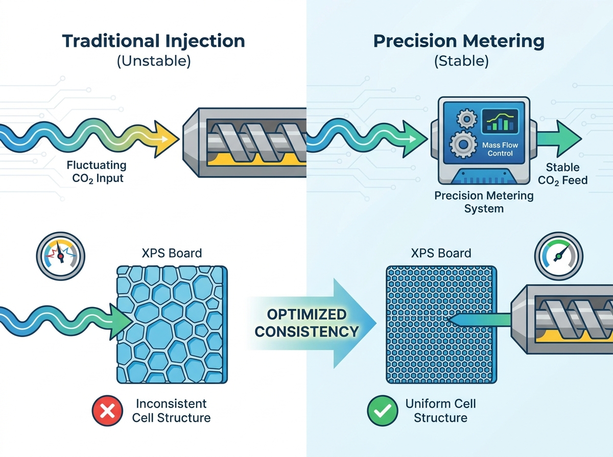 CO2 XPS production line equipment showing precision metering pumps